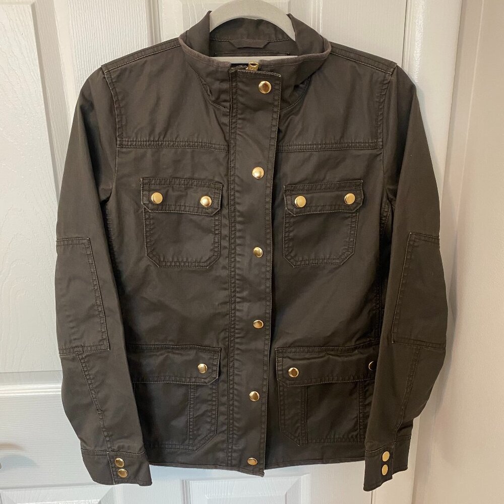 J. Crew Downtown Field‎ Jacket Army Green Waxed Cotton Women's Size XS
